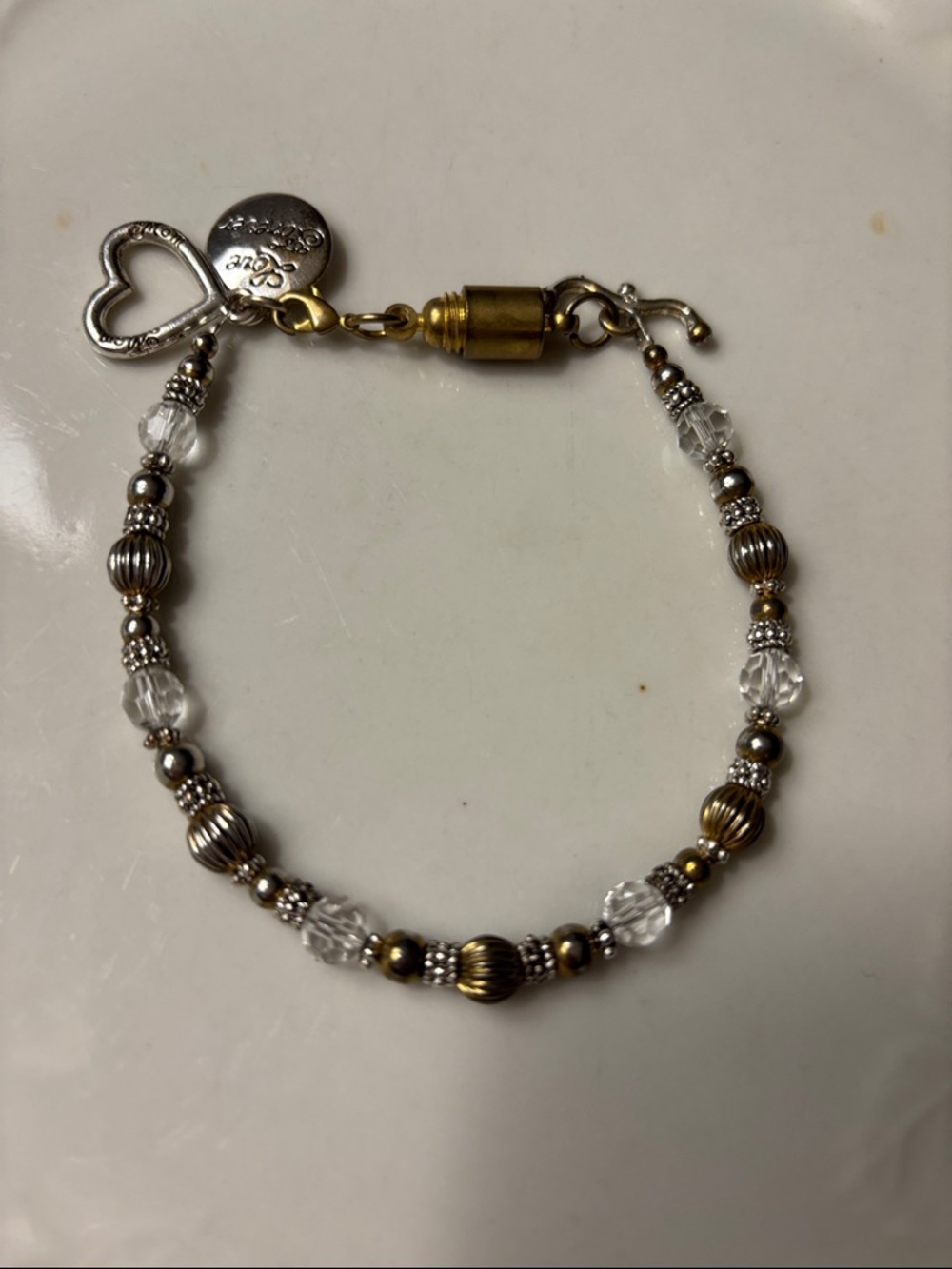 Heart Charm Silver & Gold Beaded Bracelet